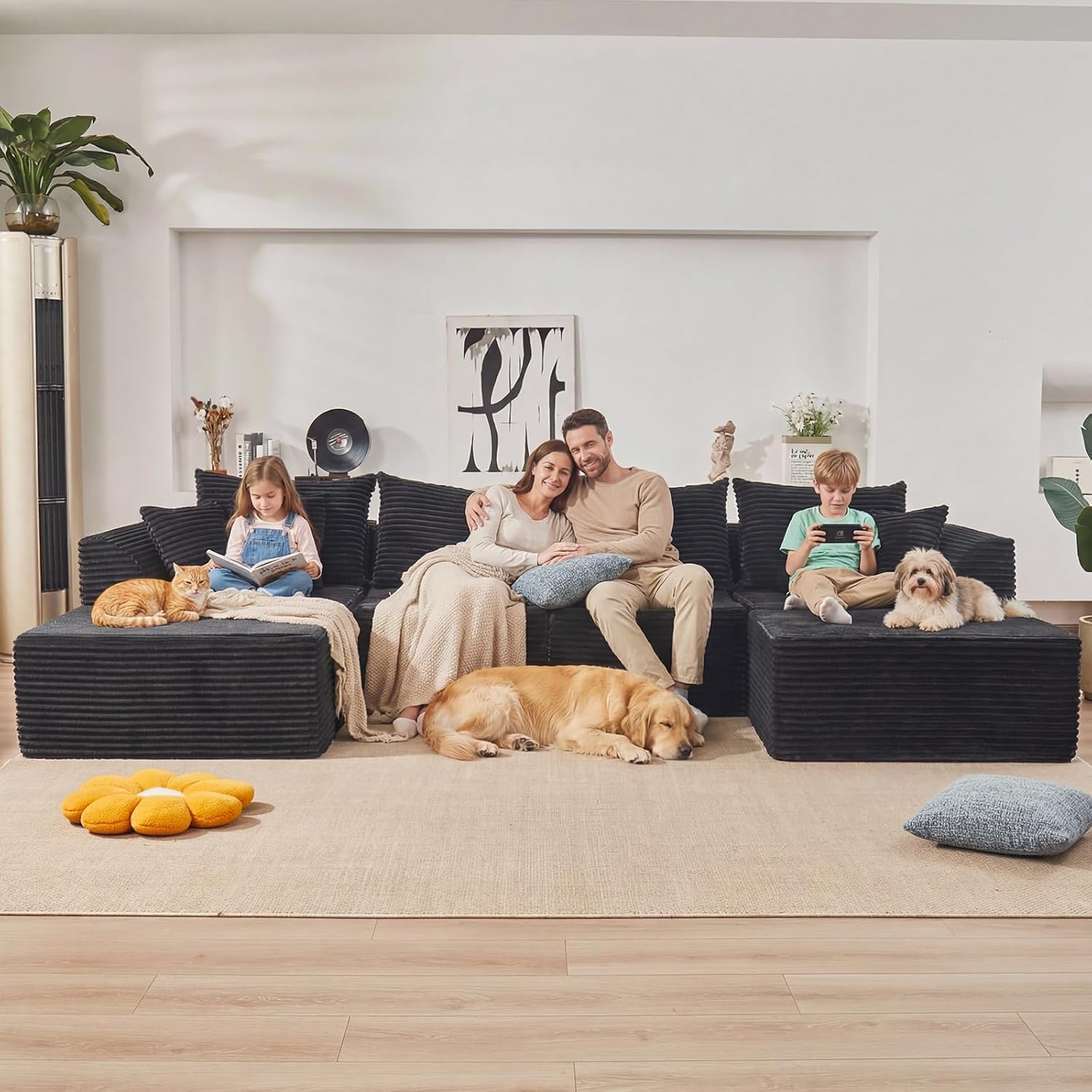 130" Modular Sectional Sofa,Modular Cloud Sofa,U-Shaped Cloud Couch with High-Density Foam & Corduroy Fabric,Boneless Couch Deep Seat Couch for Living Room Apartments Bedroom No Assembly Required ﻿ | Ready-to-Use, Durable Corduroy, Modular, Multi-Box Delivery, Reconfigurable