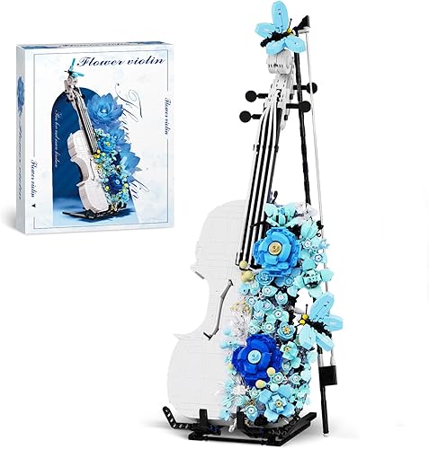 Flower Violin Building Set Toys, 1419+ Pieces Instrument Building Block Set Compatible with Lego Adult, Violin Model Toy Gift for Adult