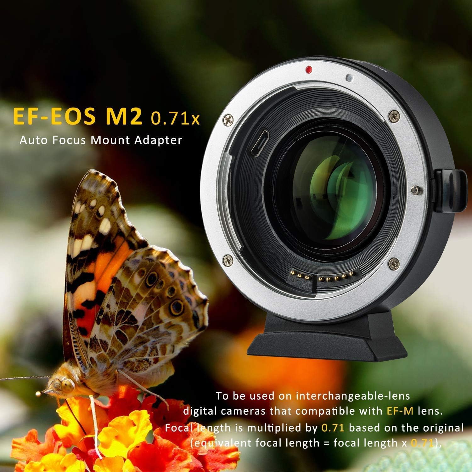 EF-EOS M2 Autofocus Lens Adapter 0,71x Speed-Booster Compatible for Canon EF Lens to EF-M Mount Camera CAN0N EOS M M2 M3 M5 M6 M10 M50 M100 M200