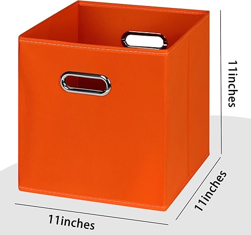 Miniatura 2 de Cubos de almacenamiento plegables negros, cajas de almacenamiento de tela, cestas organizadoras con asas dobles para organizador del hogar (naranja)