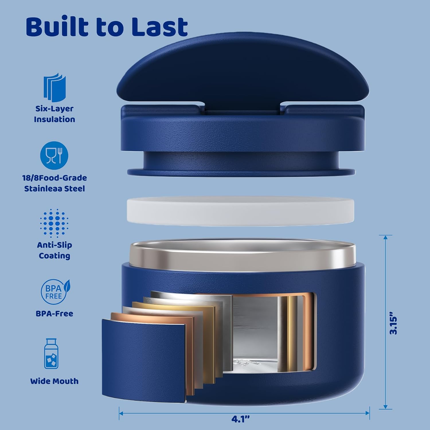 12oz Soup Thermo for Hot Food Kids Vacuum Insulated Food Jar Twist-Free Soup Thermo for Hot Food Kids Leakproof Stainless Steel Wide Mouth Lunch Container (Blue)
