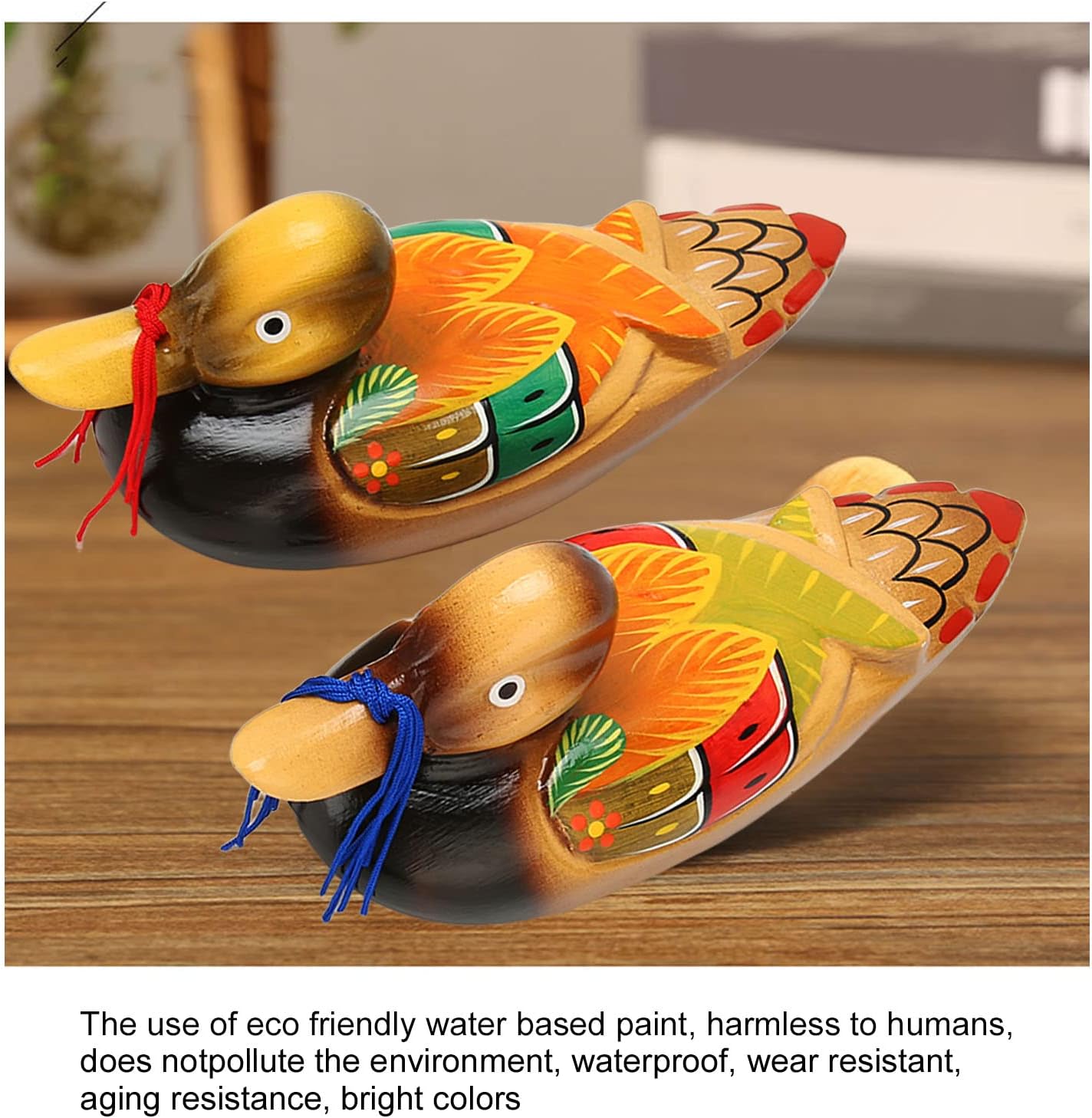 Topyond 1 Pair Wooden Duck Decor,Romantic Wooden Mandarin Duck Ornament Water Based Paint, Office and Living Room Decor, Ideal for Wedding Handmade Gifts Handcrafted Desk