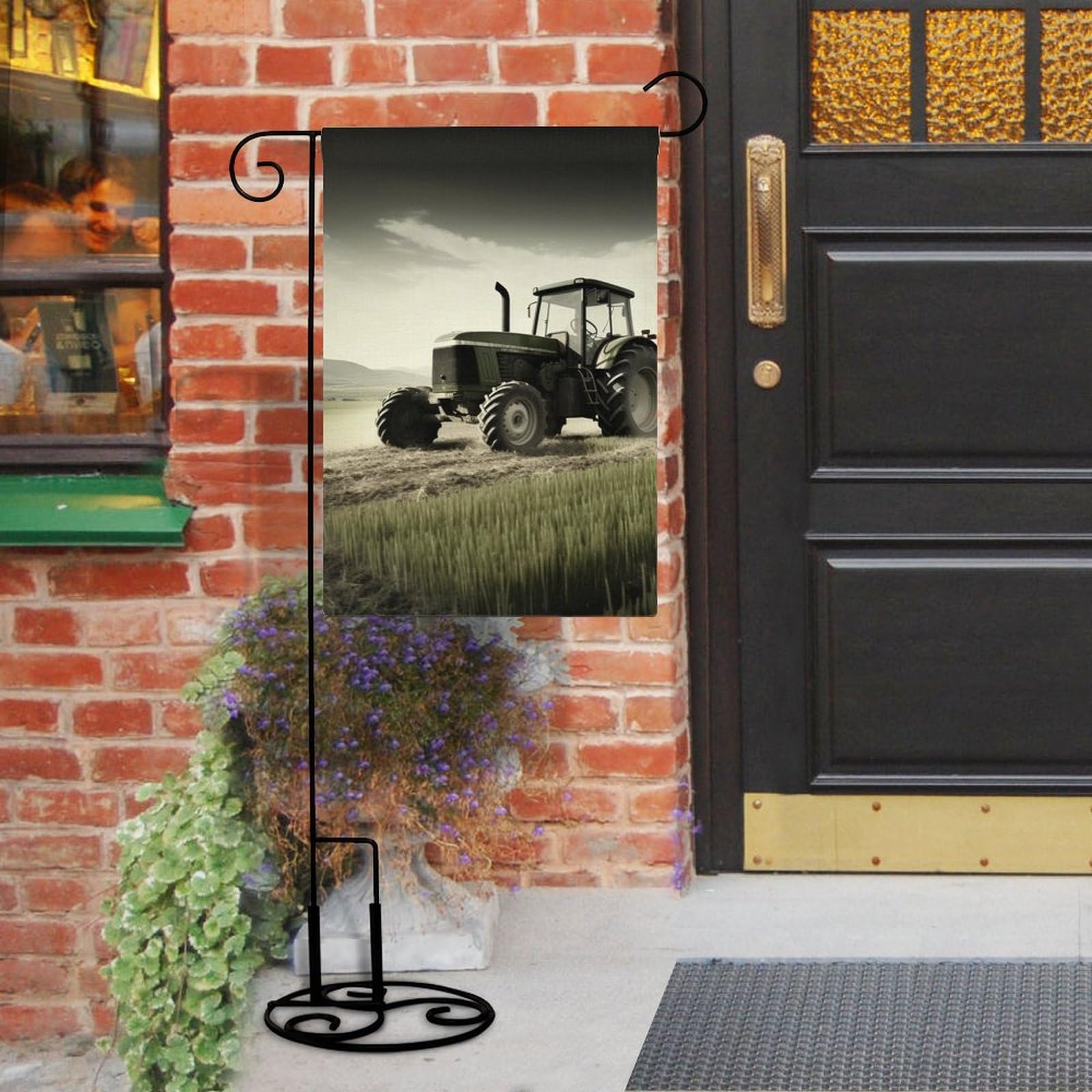 FLAGMEUP8386 Lustige Traktor Gartenflagge – Doppelseitig, Kaffee & Farm Design, 30,5x45,7 Cm