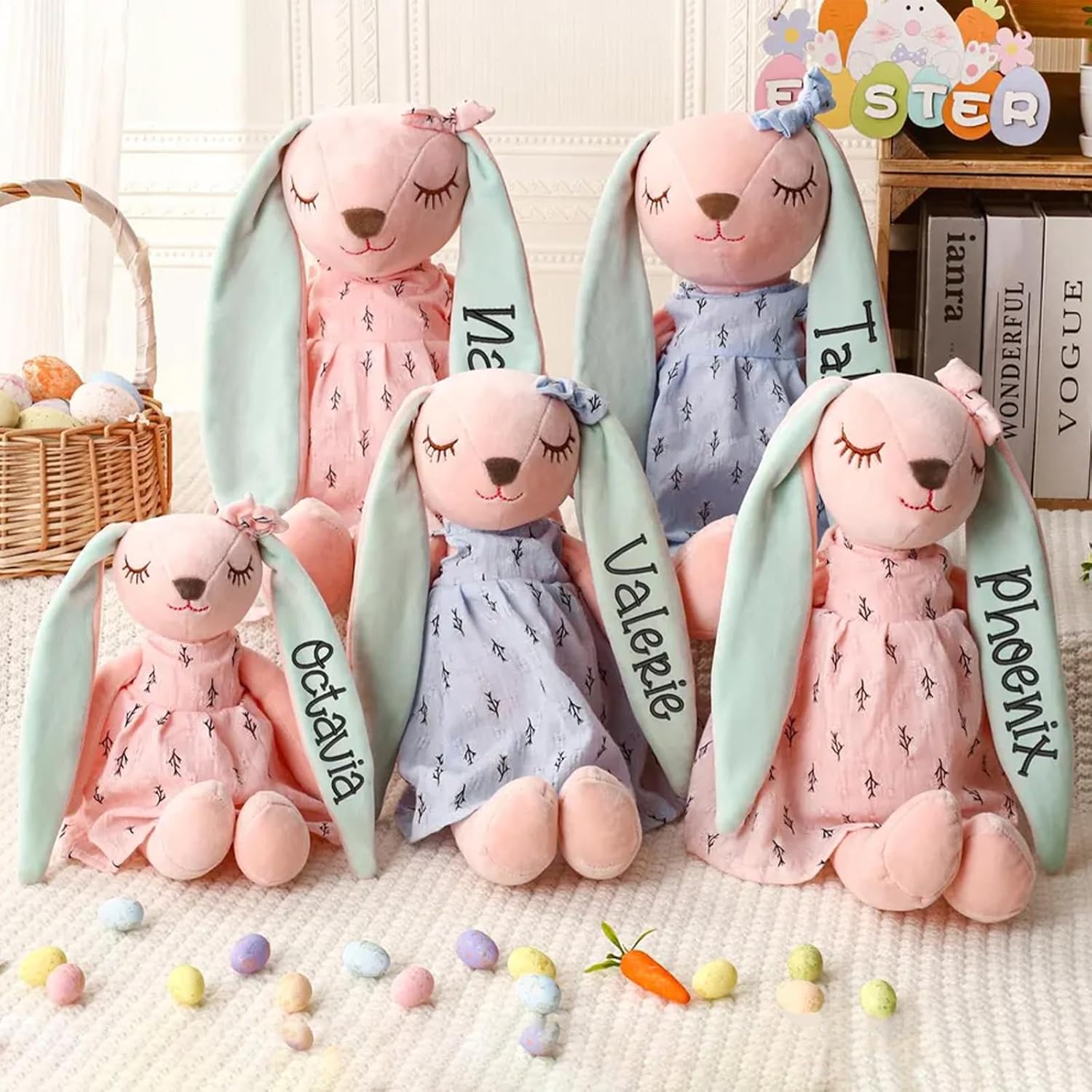 Custom Embroidered Plush Bunny Personalized Easter Bunny Rabbit Toy for Kids, Fluffy Handmade Bunny Doll for Babies and Newborns Shower Gift