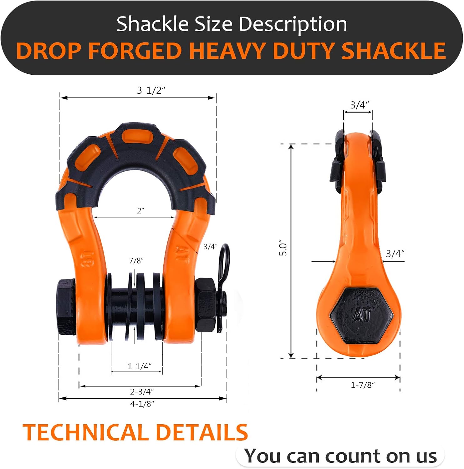 Shackles Upgrade 3/4" D Ring Shackle (2 Pack) 70,000 lbs Break Strength with 7/8" Pin, Isolator and Washer Kits for Use with Tow Strap, Winch, Off-Road Truck Vehicle Recovery, Orange - Image 3