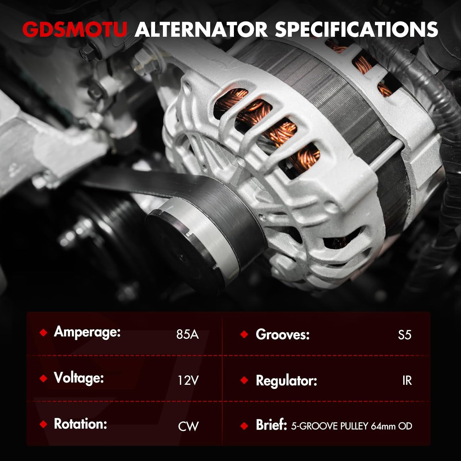 Alternator Compatible with 1997-2004 for Mitsubishi Montero Sport 1994-1997 for Montero Alternator 85AMP 12V Replace 13692 A3TA0791 AMT0055 MD313395 MD350608