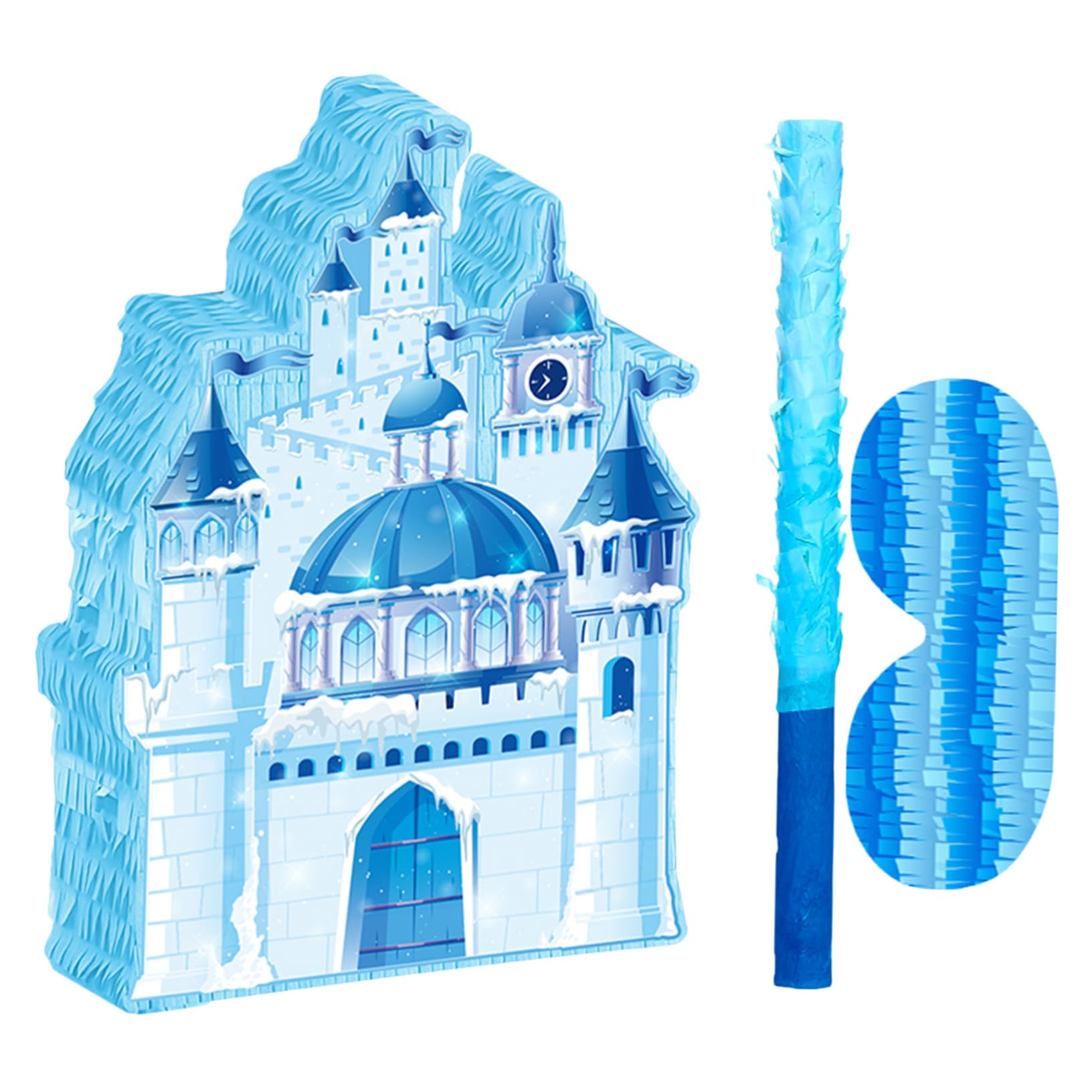 ERINGOGO Piñata Castillo Princesa Azul Hielo Invierno Decoración Cumpleaños Niñas Contenedor Dulces Seguro y Versátil para Fiestas Infantiles