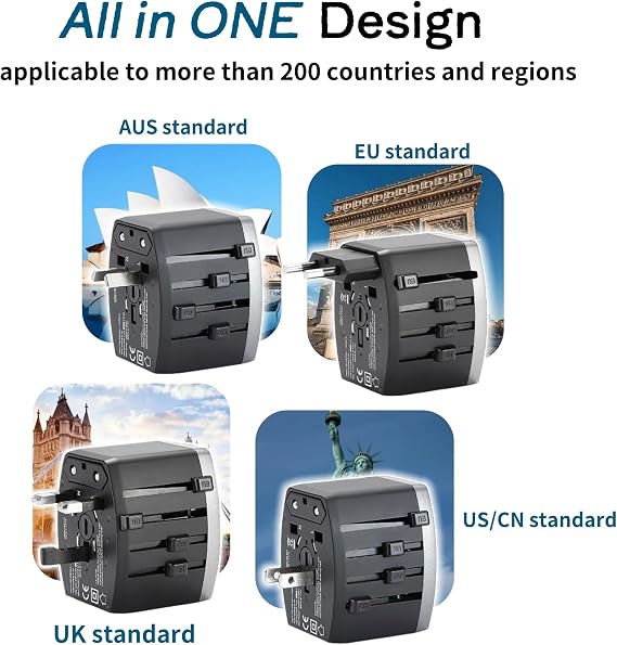 Universal Travel Adapter, Power Adapter Travel Charger w/QC 3.0 USB Port and PD 30W Fast Charger, International Plug Adapter, Outlet Converter Worldwide US to Europe EU AU UK US