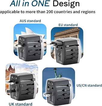 Universal Travel Adapter, Power Adapter Travel Charger w/QC 3.0 USB Port and PD 30W Fast Charger, International Plug Adapter, Outlet Converter Worldwide US to Europe EU AU UK US