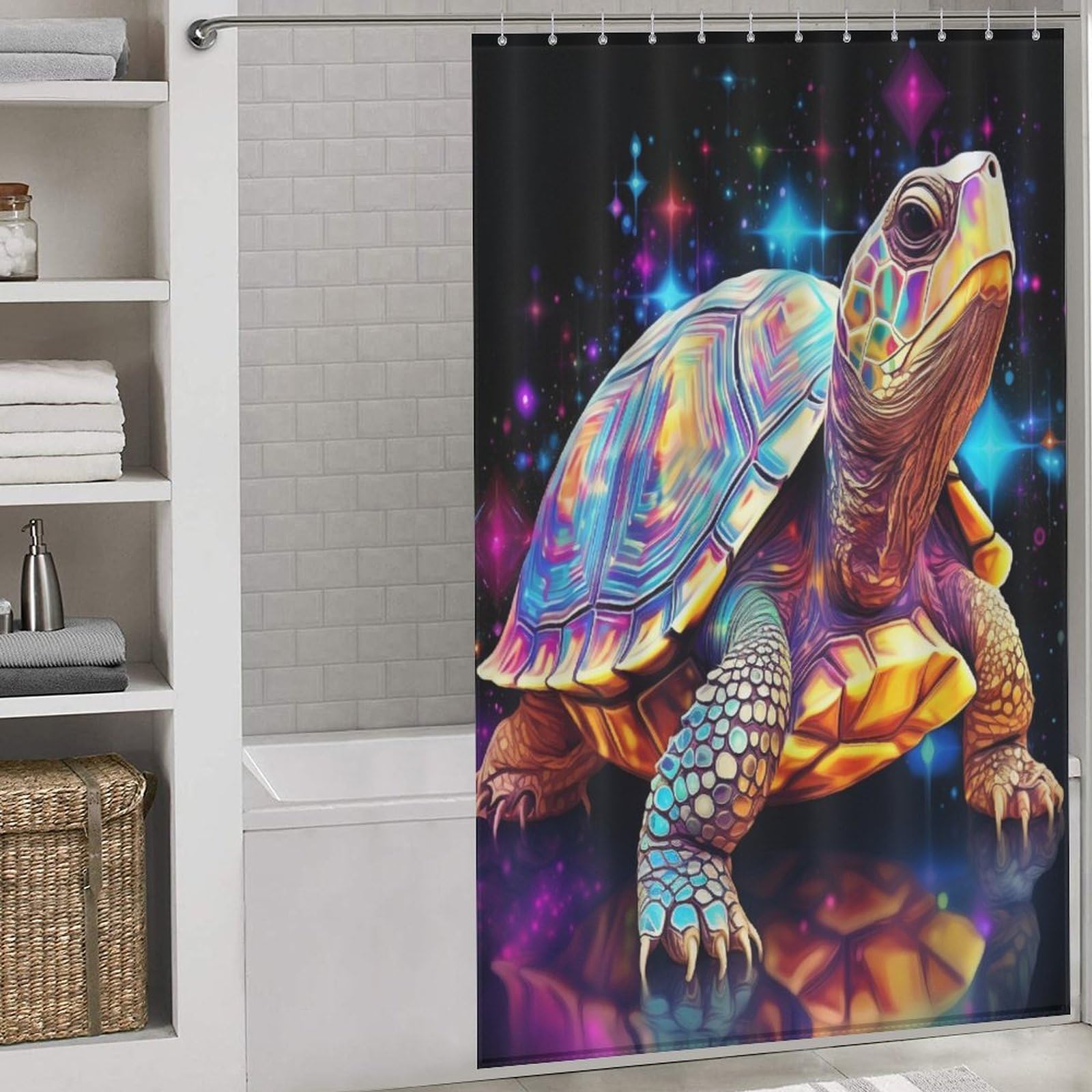 Rideau de douche tortue en tissu lavable 140x183cm pour baignoire avec 12 crochets