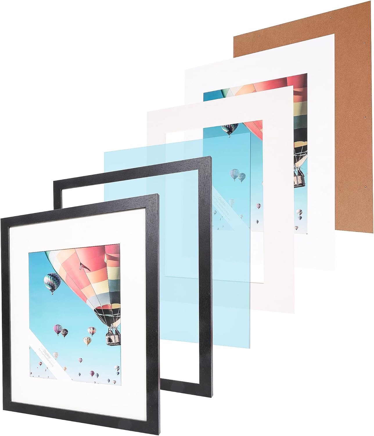The Display Guys - Black Wooden Minimalist Picture Frames Set - Tempered Glass - 20x24 matted to 16x20 - Wall Hanging - 4-Pack