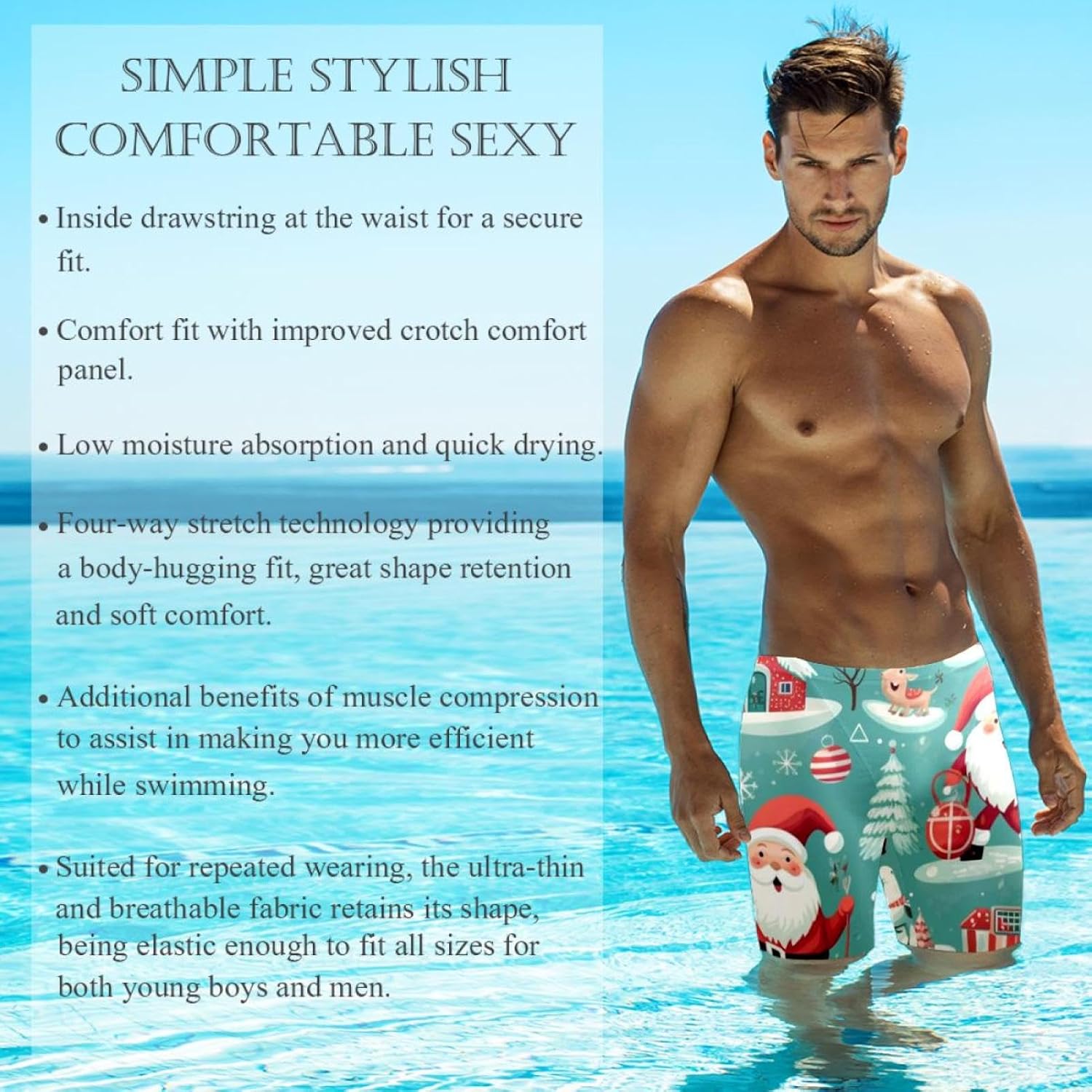 Christmas Elements Boy's Swimming Jammers Swimming Shorts for Men's Swimming Trunks Tight