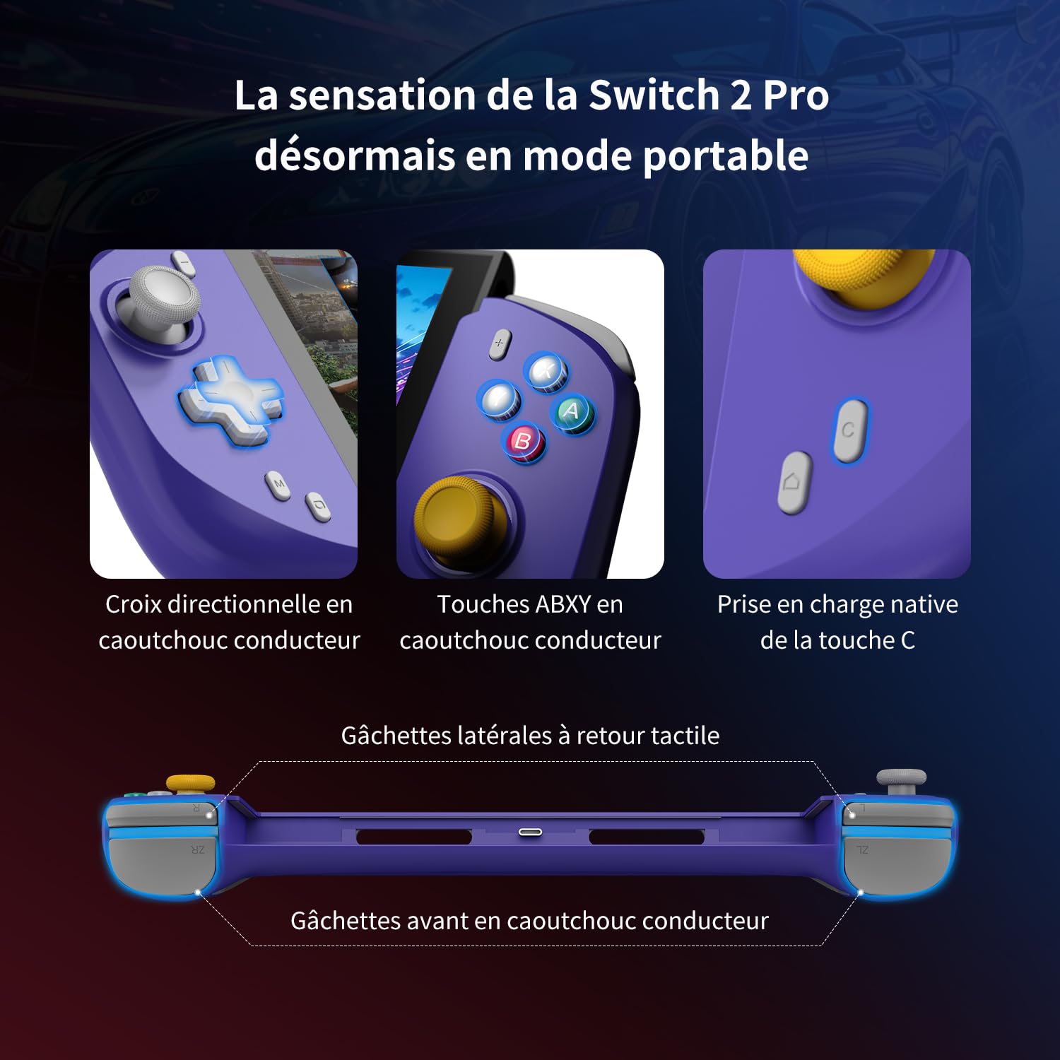 abxylute N6 Manette Switch 2 avec bouton C natif, boutons arrière et remappage des touches ABXY, joystick à effet Hall gyroscopique 9 axes (Noir)