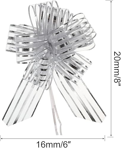 Miniatura 2 de MECCANIXITY 5 lazos metálicos de organza de 6 pulgadas para envolver regalos, cinta de hilo plateado para cestas de boda, regalos de Navidad, día de