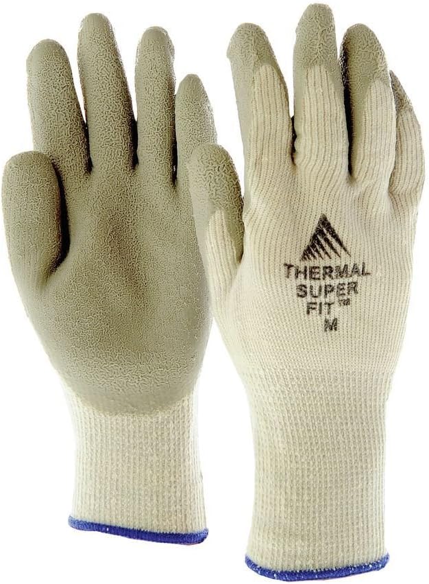 Super-Fit Thermal Work Gloves with Natural Rubber Coated Palm Grey Knit - Medium, 1 Pair