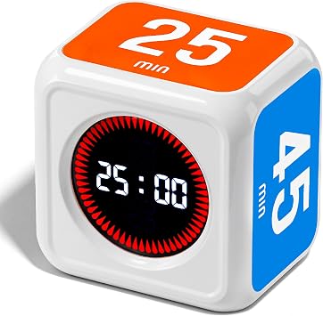Visual Timer for Kids & Adults Pomodoro Timer Cube with 5/10/25/45 Min Presets, Custom Visual Countdown & Count Up, Digital Classroom Timer for ADHD, Focus, Study, Work, Rechargeable