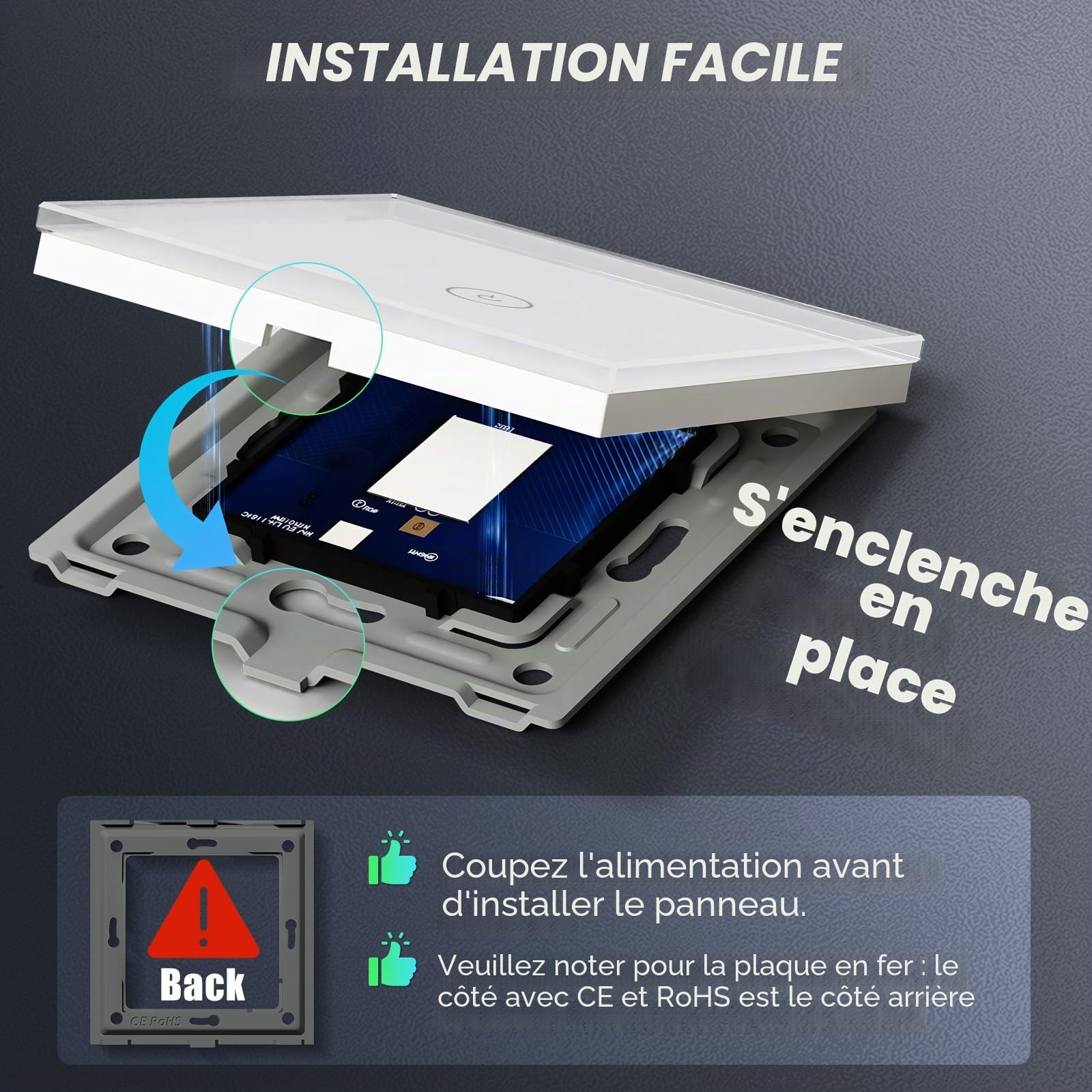 BSEED Interrupteur Connecté WiFi,Blanc Interrupteur Va et Vient avec Écran Tactile,1 Gang 2 Voie Interrupteur Tactile Mural WiFi,Compatible avec Alexa etGoogle Home(Ligne Neutre Requis)-2Pack