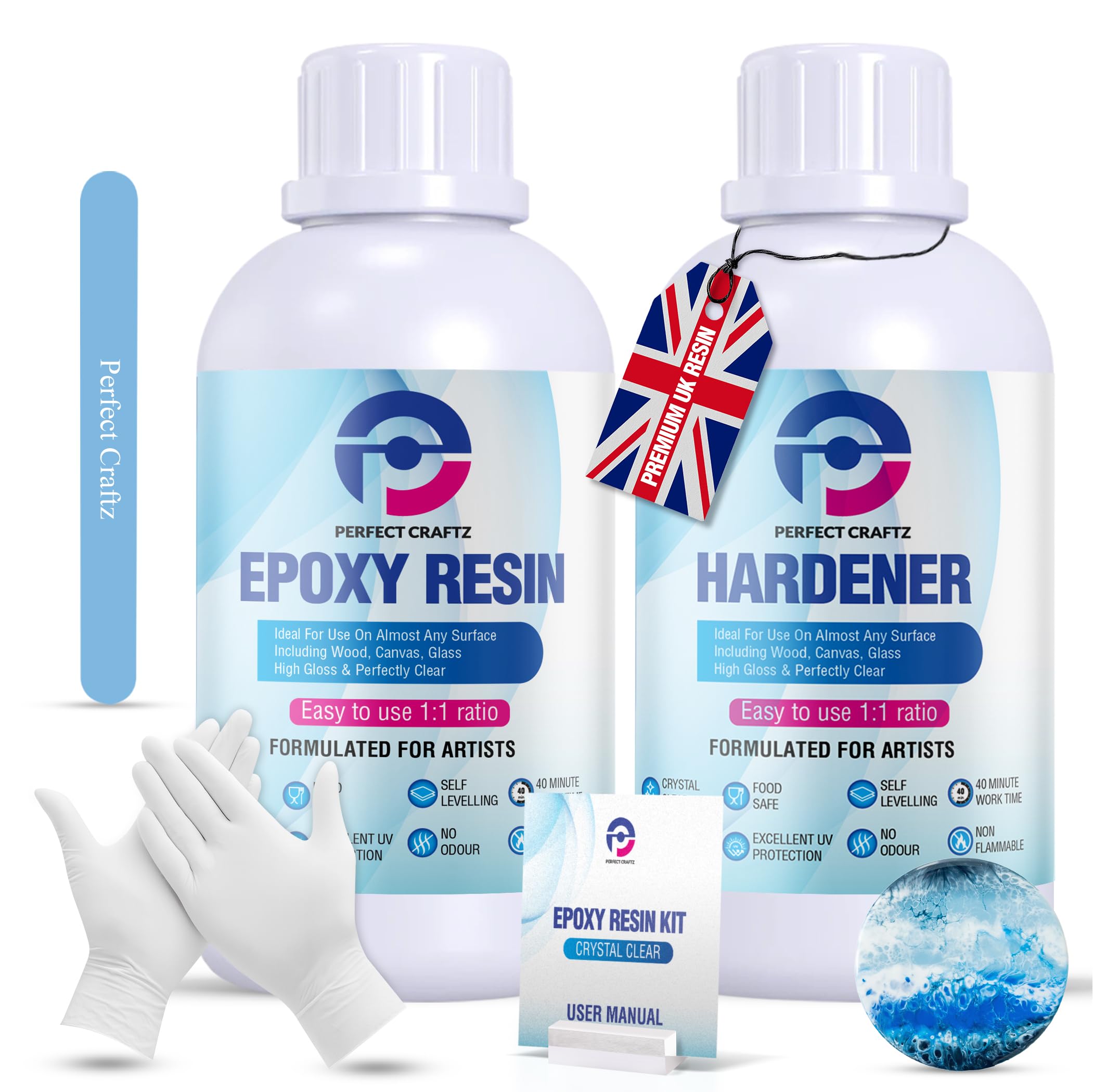 Epoxy Resin Kit 1L – Crystal Clear 2 Part Resin & Hardener, Food Safe & UV Resistant, Bubble Free Self-Leveling Casting & Coating for Art and Craft, Jewellery Making, Decor Items