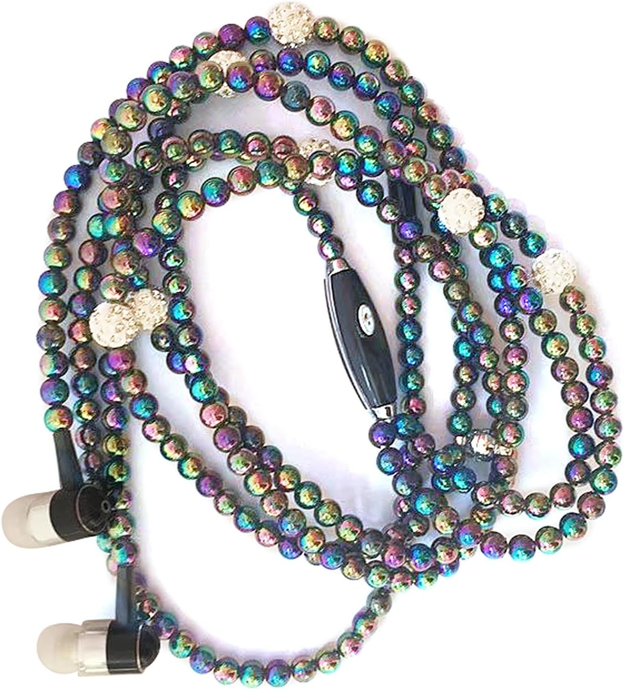 Jewelry Pearl Necklace Earphones with Microphone – Stylish Headphones for Girls – 3.5mm Wired Headset – Ladies (Multicolor)