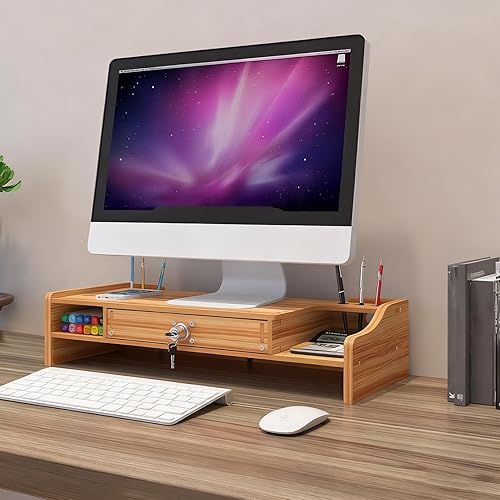 Miniatura 6 de Desktop Computer Riser, With Storage Organizer, 48.8x20x10.5cm, Wooden Desk Organizer, Computer Monitor Shelf, Easy To Assemble And Use, For Home