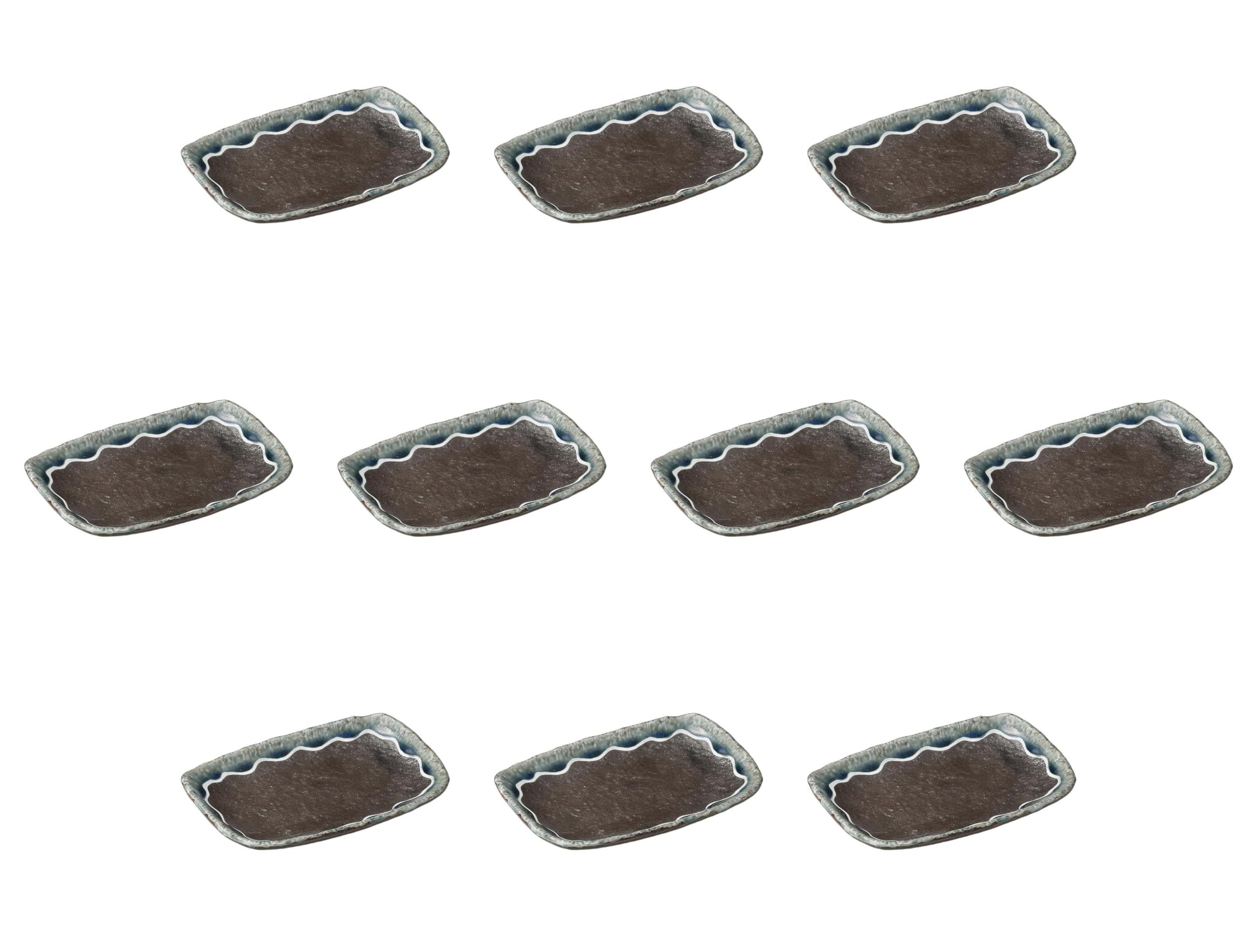 Set of 10 Nanban Fuchi Nagashi 6.0 Grilled Dishes [6.9 x 4.6 x 0.9 inches (17.5 x 11.8 x 2.2 cm) | Setomonohonpo