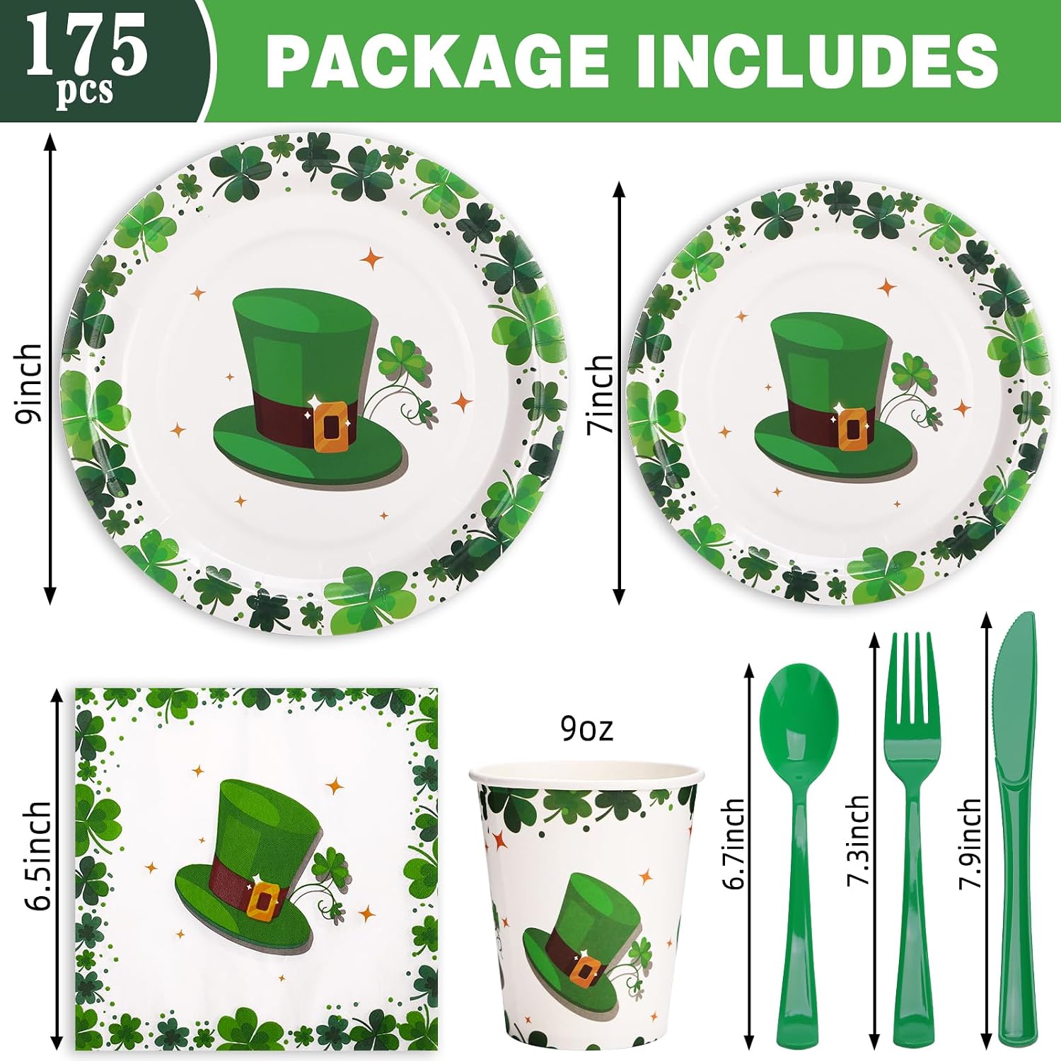 175PCS St Patricks Day Plates and Napkins Set-St Patricks Day Party Supplies for St Patricks Day Decorations image 2