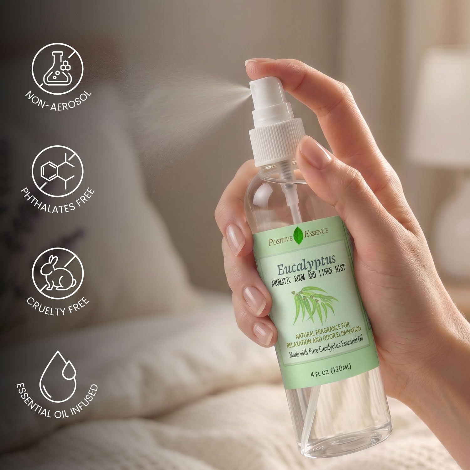 Spray d'ambiance Eucalyptus et lin en spray, parfum d'intérieur, 120 ml