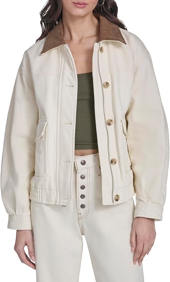 Levi's Women's Relaxed Fit Cotton Bomber Jacket, Ecru, Large