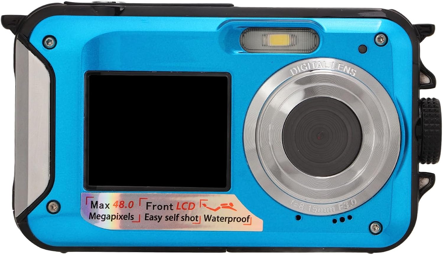 Underwater Camera, 11FT Waterproof Camera, Full HD 2.7K 48MP Autofocus Selfie Dual Screen Water Camera with Floating Strap, Fill Light Underwater Camera for Snorkeling (Blue)