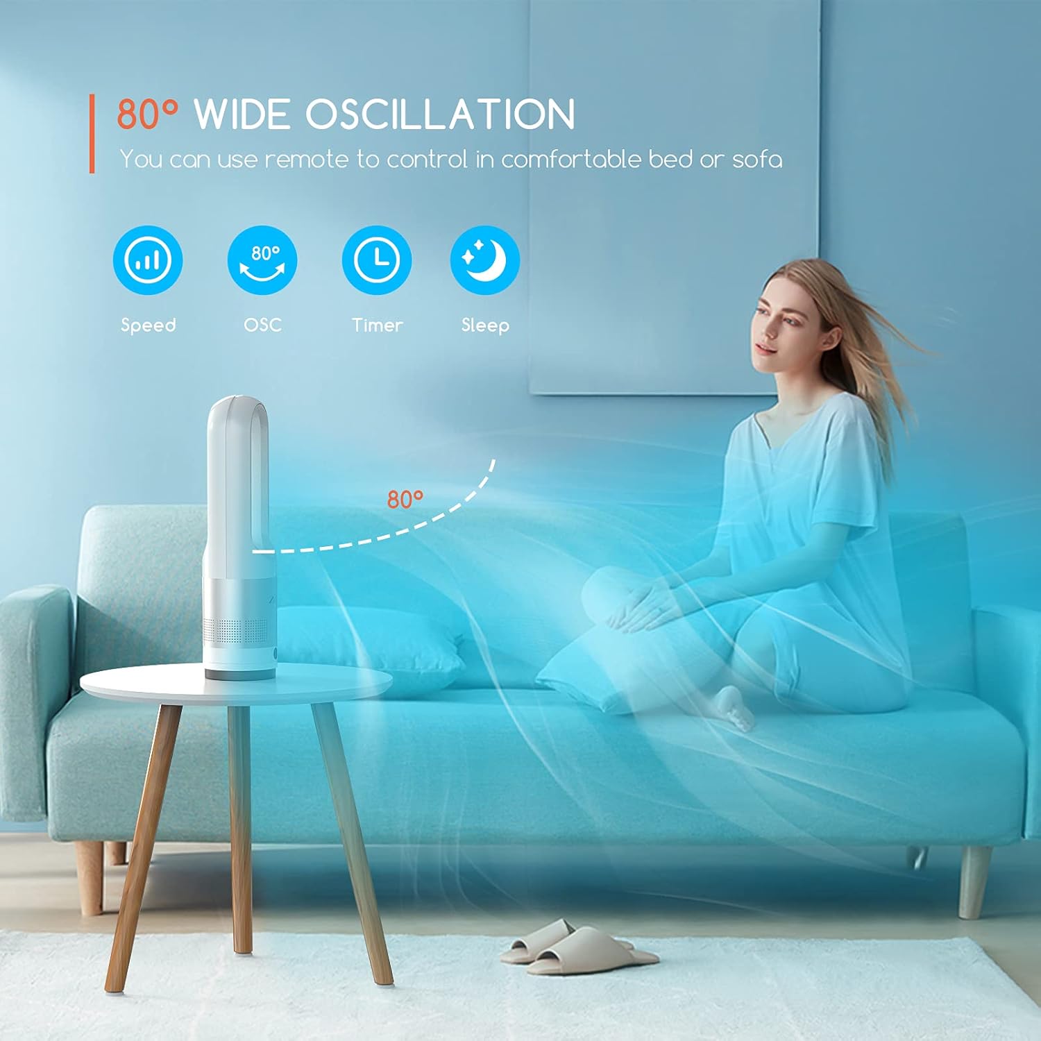 Frее Shірріng Ovеr $50 Tower Fan, 22 Bladeless Fan with Remote, LED Display with Auto Off, 8 Speeds, Quiet Cooling, 8H Timer, 80° Swing, Easy to Clean, Space-Saving, Portable Oscillating Fan for Bedroom, Kitchen, Office