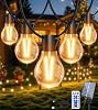 Solar Festoon Lights Outdoor, 12M/39.4FT USB&Solar String Lights Outdoor Garden Waterproof with 8 Modes,15 Shatterproof Bulbs,Timer&Remote, Garden Solar Lights for Gazebo, Patio, Party, Wedding Decor [Energy Class G]