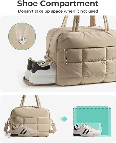 Miniatura 3 de BAGSMART Bolsa de gimnasio para mujer, bolsa de viaje de 23 litros, resistente al agua con compartimento para zapatos, Desierto, Mediana, Elegante y