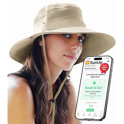 GearTOP Wide Brim Sun Hat for Womens and Mens Sun Hats - UV Protection Fishing Hat Safari Hat for Hiking Gardening & Beach Beige