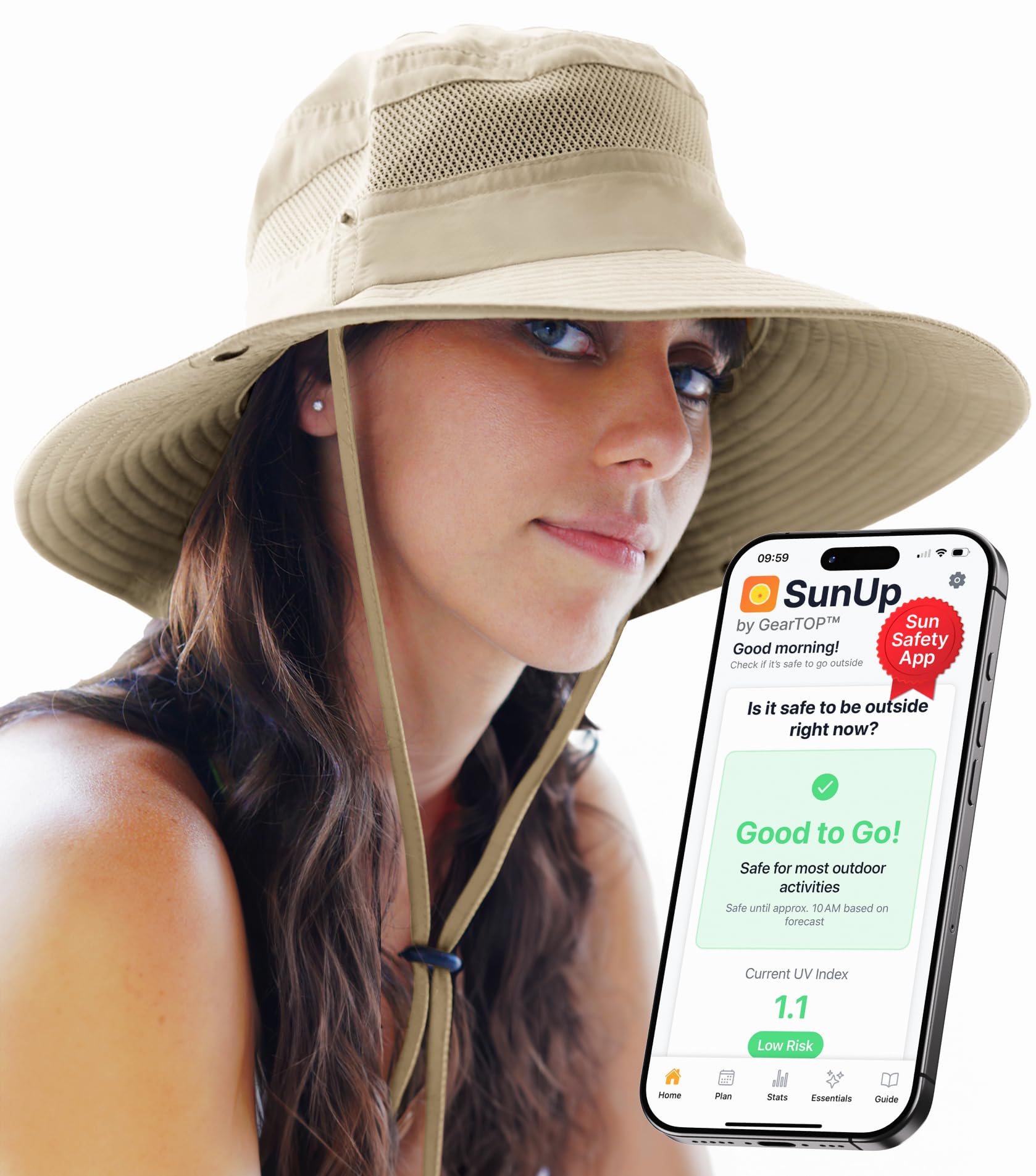 Safari Hat for Men Sun Hats for Women UV Protection UPF 50+ Fishing, Gardening, Hiking Hat (22-23 1/2")