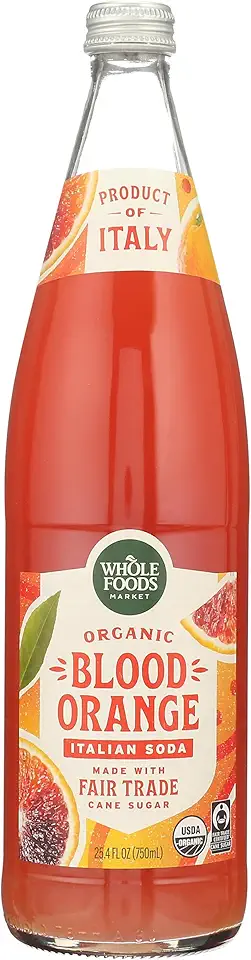 Whole Foods Market Organic Blood Orange Italian Soda, 25.4 Fl Oz, Glass Bottle, 2 Pieces
