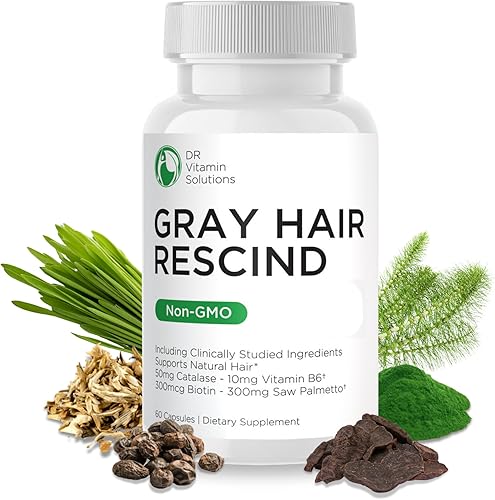 DR Vitamin Solutions Gray Hair Rescind with Catalase - Vitaminas antienvejecimiento para el cabello, la piel y las uñas, ácido pantoténico, ácido