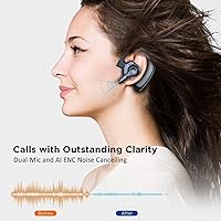 Vista 2 de Dual-Mic AI Noise Cancelling Bluetooth Headset for Cell Phones, 10 Days Standby 30Hrs HD Talktime Bluetooth Earpiece IPX6 Waterproof Ultralight for