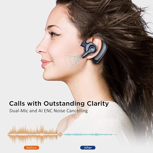 Miniatura 2 de Auriculares Bluetooth de doble micrófono AI con cancelación de ruido para teléfonos celulares, 10 días de espera 30 horas HD conversación Bluetooth