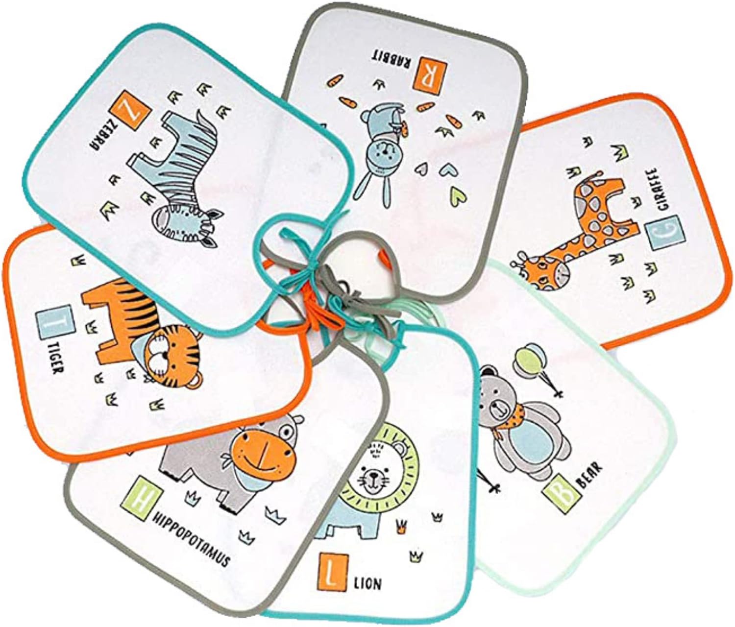 Ti TIN | Pack de 7 Baberos Impermeables para Bebés de 6 a 12 meses | Estampado con Animales | Unisex Bebé | Algodón de Rizo