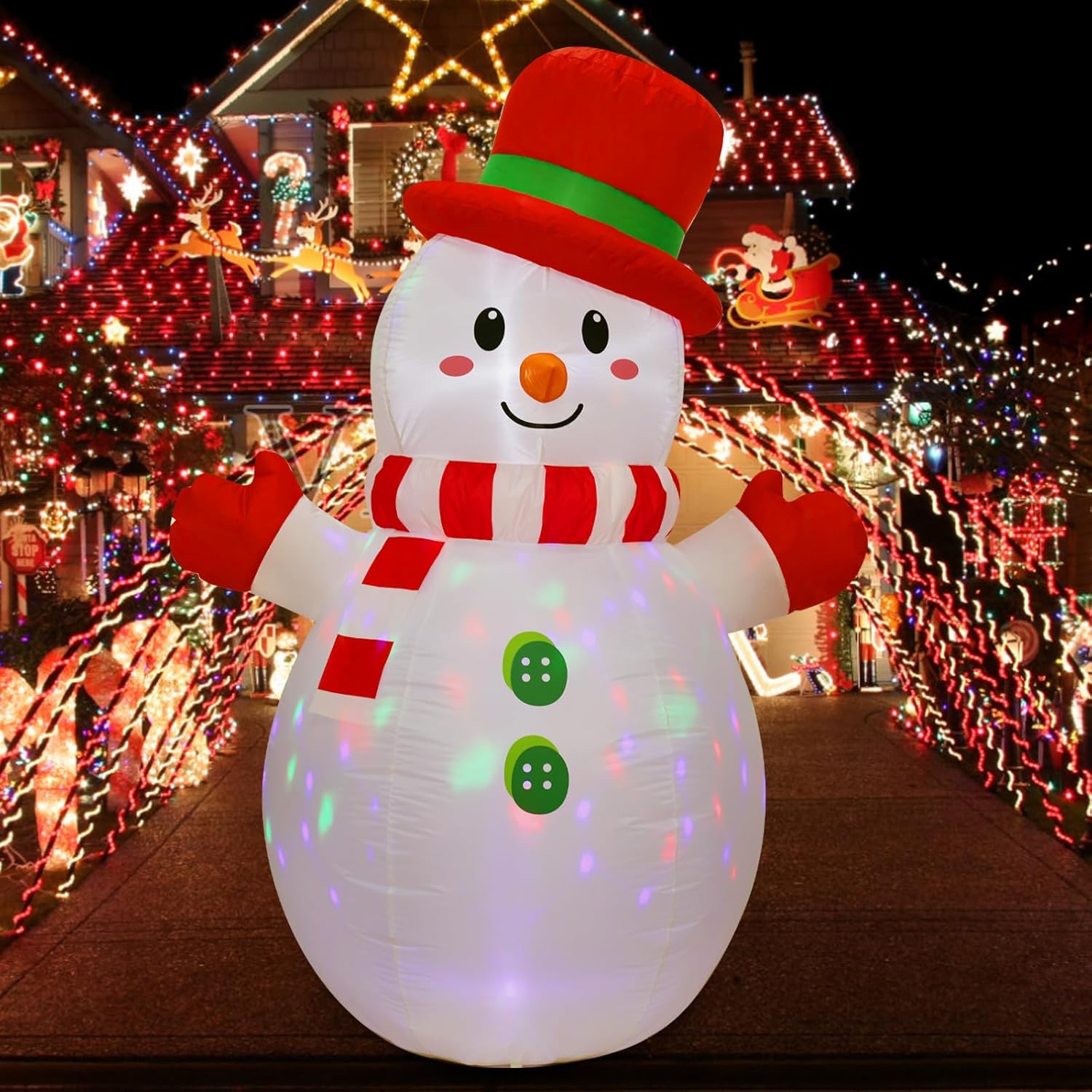 Peyton 6FT Inflatable Snowman Outdoor Decorations, Blow up Snowman Inflatable with Rotating Built-in LED Light, Christmas Inflatable Yard Decoration Indoor and Outdoor.