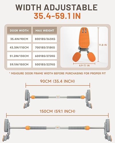 Miniatura 2 de KKH Barra de dominadas de puerta en casa sin tornillos, barra de dominadas antideslizante para puerta con medidor de nivel, barra de barbilla