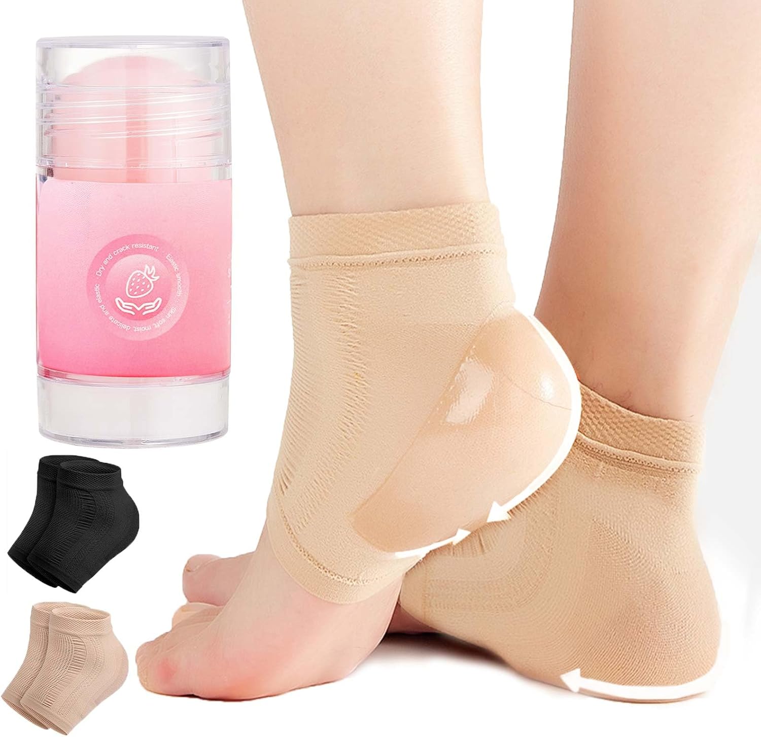 Moisturizing Socks for Cracked Heel Treatment，Heel Magic for Dry Skin or Rough Heels， with Shea Butter & Vitamin E,Lotion Silicone Toeless Socks, Comes with Heel Cream for Healthy Feet