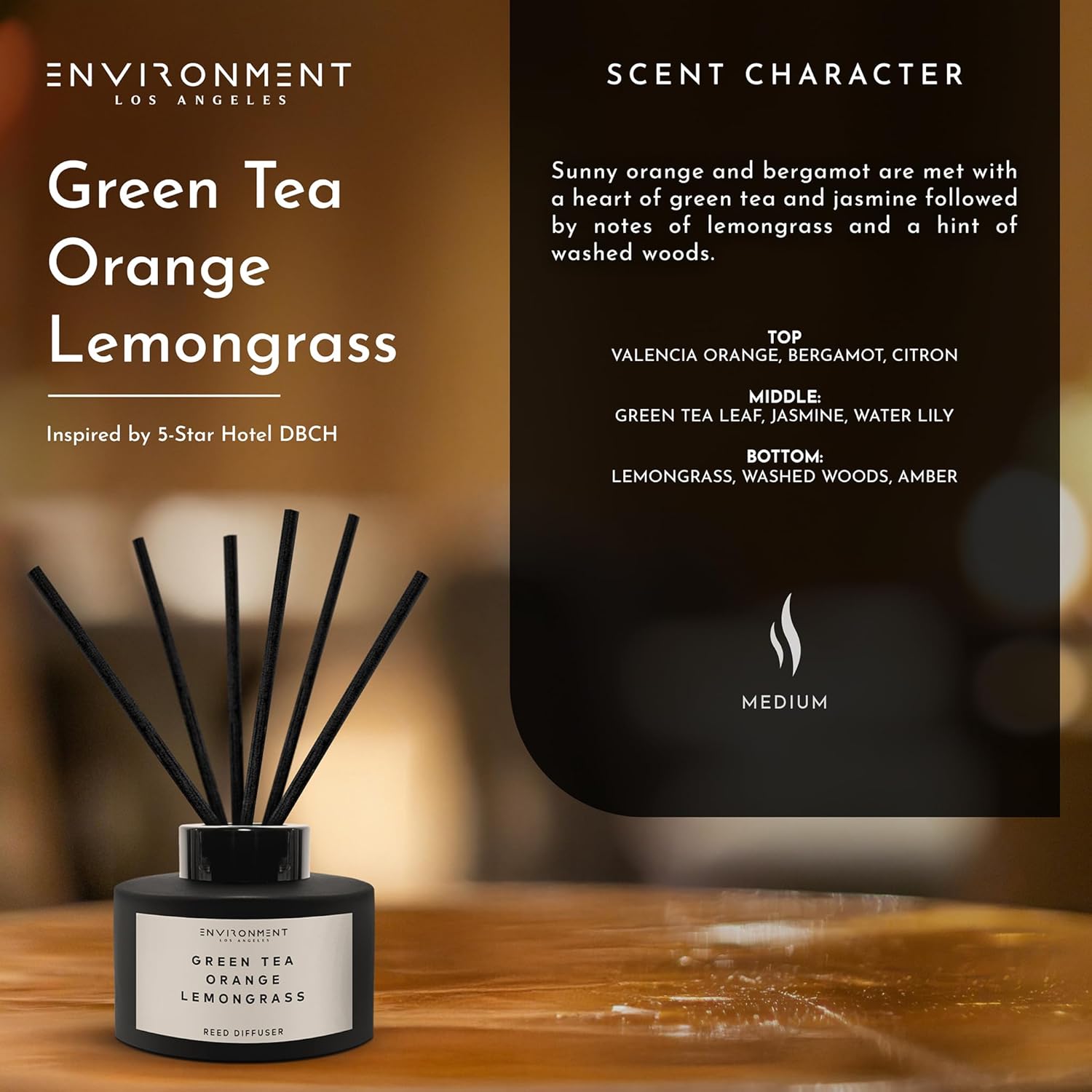 Environment Inspired by 5-Star Resort DBCH Reed Diffuser, 200ml Luxury Scented Aromatherapy (Green Tea | Orange | Lemongrass) Reed Diffusers for Home, Diffusing Oil Fragrance, Home Fragrance Products