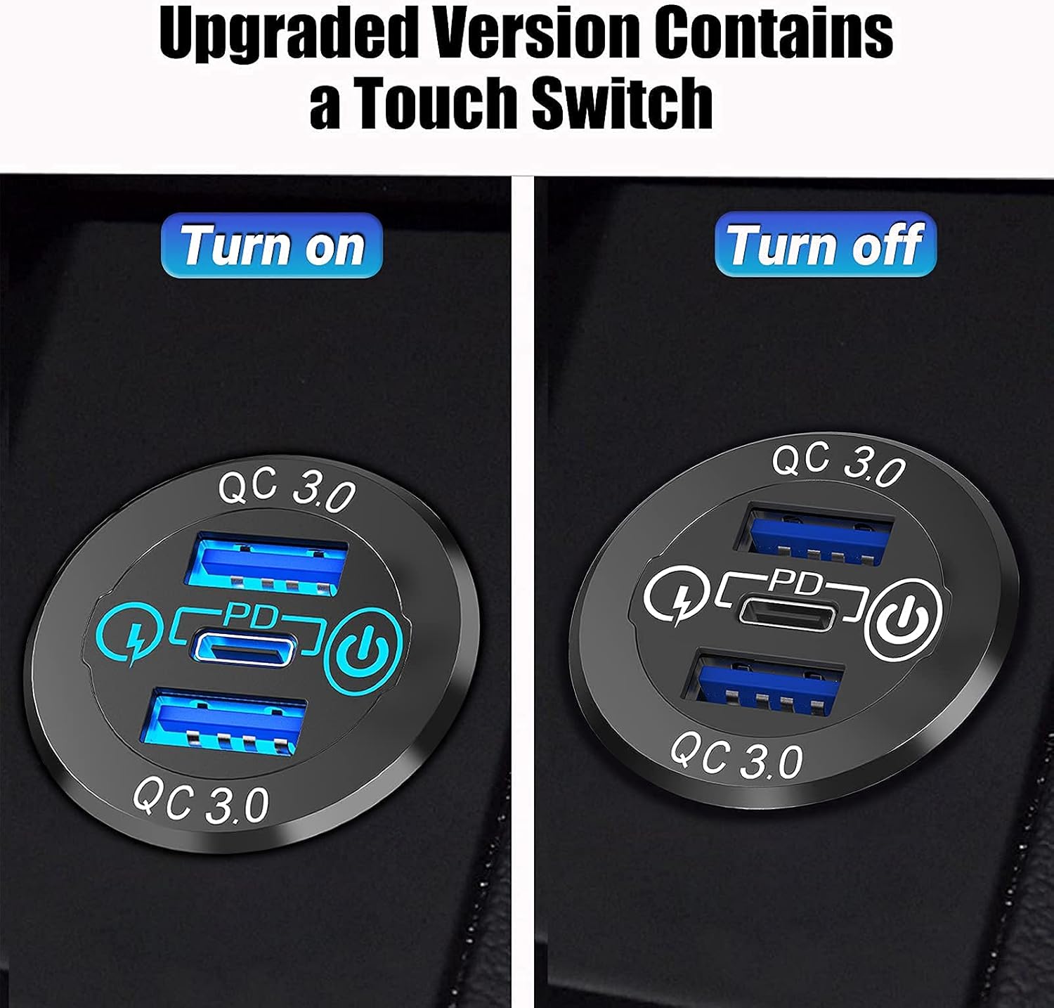 [2021 Upgraded] Quick Charge 3.0 Dual USB Socket and 2Pack 12V/24V Triple USB Outlet USB-C Multiple Car Charger Socket with Touch Switch Fast Car Adapter for Car, Boat, Truck, Golf, R…