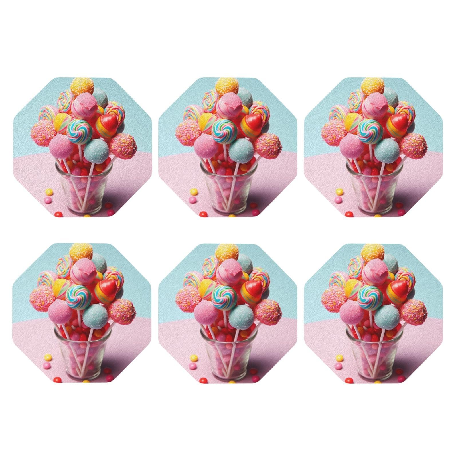 6pcs Leather Coasters for Drinks, Candies Drink Coasters for Tabletop Protection, 4" Cup Coasters for Coffee Table Decor, Non-Slip Drinking Cup Mat for Hot Or Cold Drink