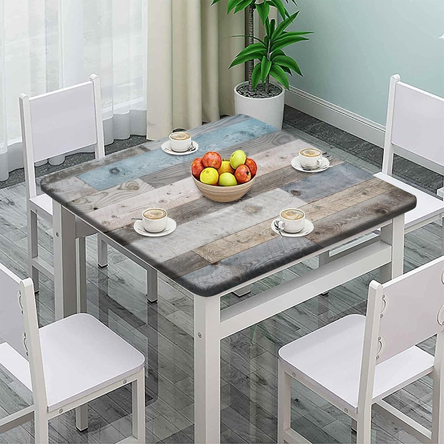 Rustic Board Square Fitted Tablecloths, Farmhouse Wood Texture Elastic Edged Table Cover, for Spring Holiday and Indoor Outdoor Picnic Dining Decor, Fits to 40 x 40 in Table