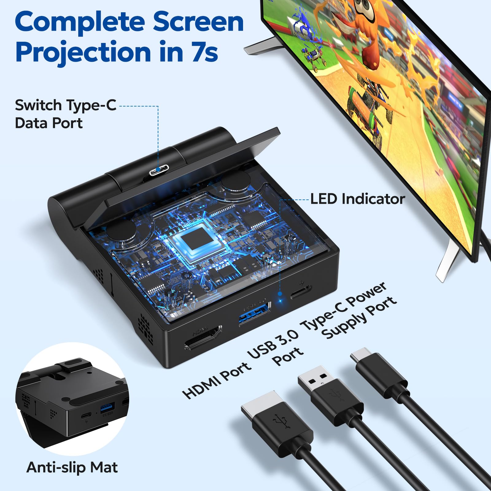 Switch Docking Station für NS Switch/Switch OLED, innoAura Switch Dock für TV mit 4K HDMI, USB 3.0 und Type-C Ladeanschluss, Faltbarer und tragbarer Switch-Ladestation ständer