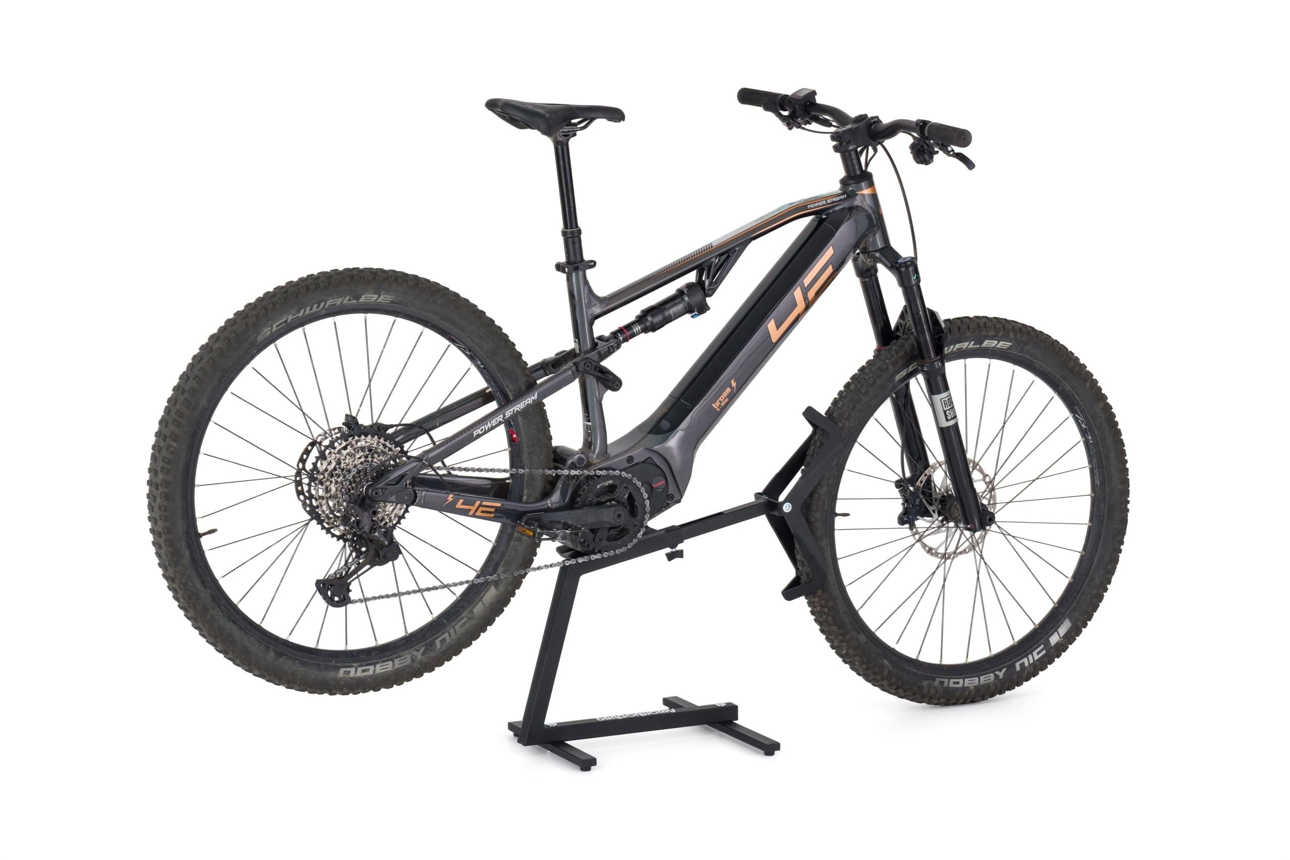 DRAGONWORKS MX Soporte Bicicleta Eléctrica - Soporte Bicicleta para MTB y E-Bike 27,5 - 29”, Rueda Trasera Giratoria para Mantenimiento y Limpieza, Capacidad 45 kg