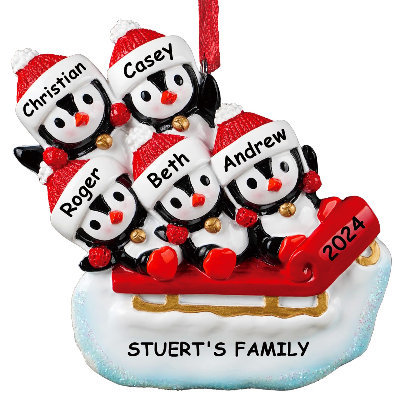 DPDP Personalised Christmas Bauble with Names, Baubles Christmas Decorations, Penguin Pendant for Christmas Tree, Family Pendant Personalized, Christmas Tree Decoration, Ideas, 5 People