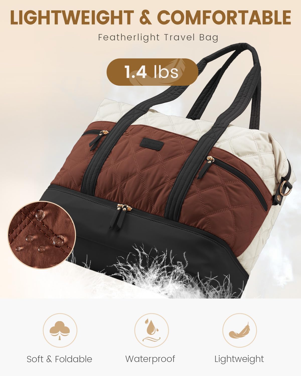 LOVEVOOK Travel Duffle Bag, Lightweight Weekender Bags for Women with Shoe Compartment, 40L Puffer Gym Bag Personal Item Travel Bag, Carry On Overnight Bags and Hospital Bag for Labor and Delivery - Image 8